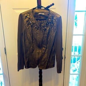 PETER NYGARD COPPER LEATHER/SWEATER JACKET.  MEASUREMENTS PROVIDED